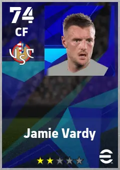 Jamie Vardy eFootball 2026 player card — 74 OVR CF