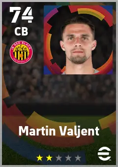 Martin Valjent eFootball 2026 player card — 74 OVR CB