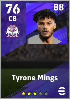 Tyrone Mings eFootball 2026 player card — 76 OVR CB