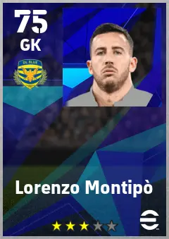 Lorenzo Montipo eFootball 2026 player card — 75 OVR GK