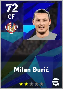 Milan Duric eFootball 2026 player card — 72 OVR CF