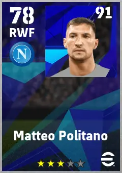 Matteo Politano eFootball 2026 player card — 78 OVR RWF