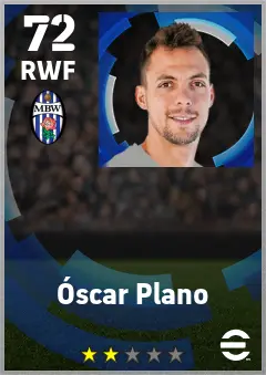 Oscar Plano eFootball 2026 player card — 72 OVR RWF