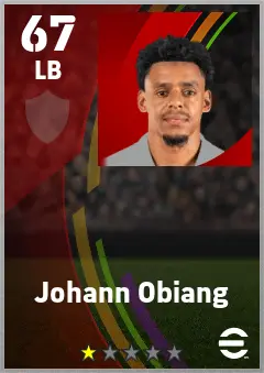 Johann Obiang eFootball 2026 player card — 67 OVR LB
