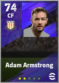 Adam Armstrong eFootball 2026 player card — 74 OVR CF