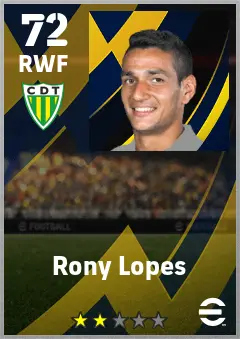 Rony Lopes eFootball 2026 player card — 72 OVR RWF