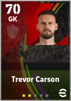 Trevor Carson eFootball 2026 player card — 70 OVR GK