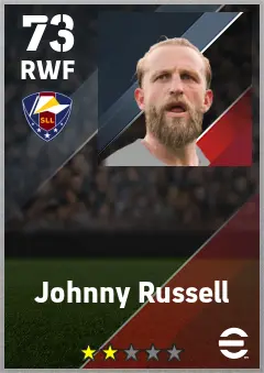 Johnny Russell eFootball 2026 player card — 73 OVR RWF