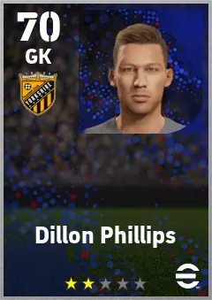 Dillon Phillips eFootball 2026 player card — 70 OVR GK