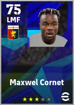 Maxwel Cornet eFootball 2026 player card — 75 OVR LMF