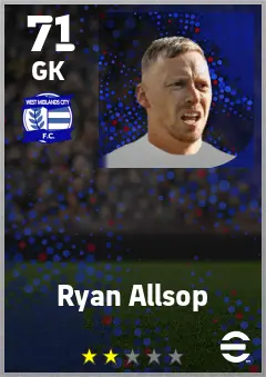 Ryan Allsop eFootball 2026 player card — 71 OVR GK