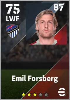 Emil Forsberg eFootball 2026 player card — 75 OVR LWF