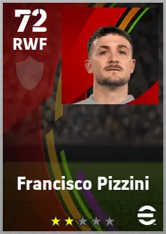 Francisco Pizzini eFootball 2026 player card — 72 OVR RWF