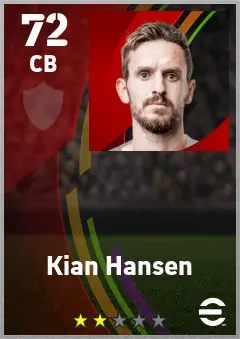 Kian Hansen eFootball 2026 player card — 72 OVR CB