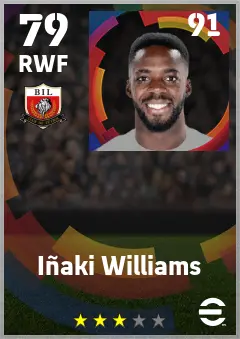 Inaki Williams eFootball 2026 player card — 79 OVR RWF