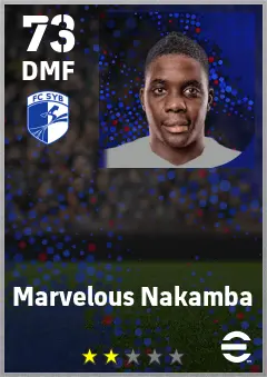 Marvelous Nakamba eFootball 2026 player card — 73 OVR DMF