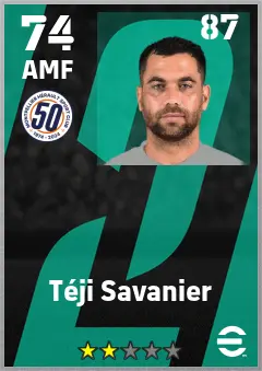 Teji Savanier eFootball 2026 player card — 74 OVR AMF