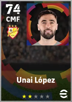 Unai Lopez eFootball 2026 player card — 74 OVR CMF