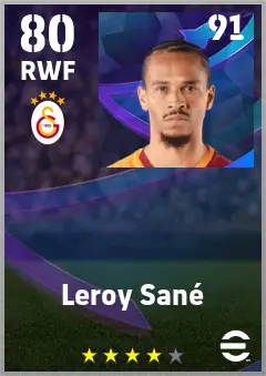 Leroy Sane eFootball 2026 player card — 80 OVR RWF