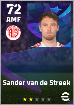 Sander van de Streek eFootball 2026 player card — 72 OVR AMF