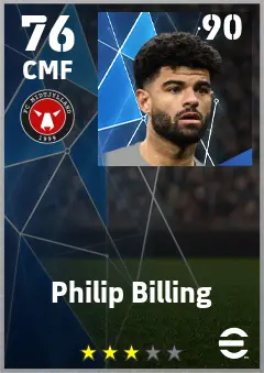 Philip Billing eFootball 2026 player card — 76 OVR CMF