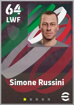 Simone Russini eFootball 2026 player card — 64 OVR LWF