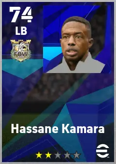 Hassane Kamara eFootball 2026 player card — 74 OVR LB