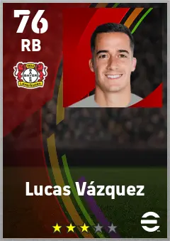 Lucas Vazquez eFootball 2026 player card — 76 OVR RB