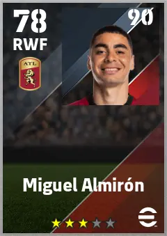 Miguel Almiron eFootball 2026 player card — 78 OVR RWF