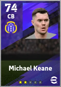 Michael Keane eFootball 2026 player card — 74 OVR CB