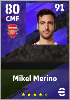 Mikel Merino eFootball 2026 player card — 80 OVR CMF