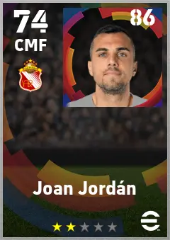 Joan Jordan eFootball 2026 player card — 74 OVR CMF