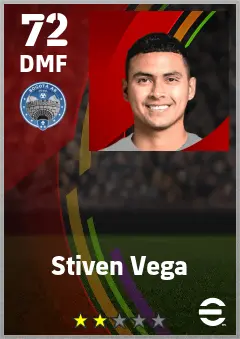 Stiven Vega eFootball 2026 player card — 72 OVR DMF