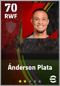 Anderson Plata eFootball 2026 player card — 70 OVR RWF