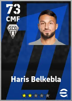 Haris Belkebla eFootball 2026 player card — 73 OVR CMF
