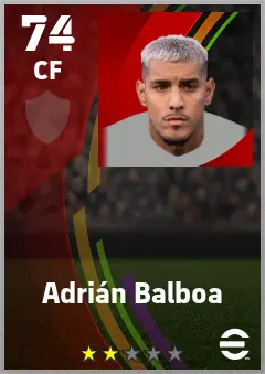 Adrian Balboa eFootball 2026 player card — 74 OVR CF
