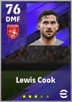 Lewis Cook eFootball 2026 player card — 76 OVR DMF
