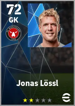 Jonas Lossl eFootball 2026 player card — 72 OVR GK