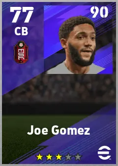 Joe Gomez eFootball 2026 player card — 77 OVR CB