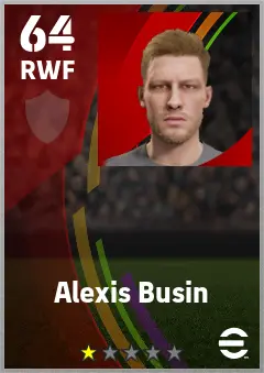 Alexis Busin eFootball 2026 player card — 64 OVR RWF