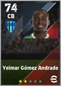 Yeimar Gomez Andrade eFootball 2026 player card — 74 OVR CB