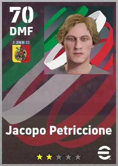 Jacopo Petriccione eFootball 2026 player card — 70 OVR DMF