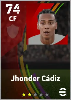 Jhonder Cadiz eFootball 2026 player card — 74 OVR CF