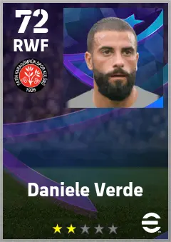 Daniele Verde eFootball 2026 player card — 72 OVR RWF