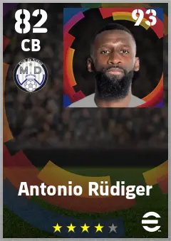 Antonio Rudiger eFootball 2026 player card — 82 OVR CB