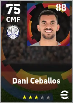 Dani Ceballos eFootball 2026 player card — 75 OVR CMF