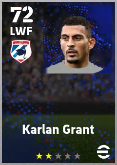 Karlan Grant eFootball 2026 player card — 72 OVR LWF