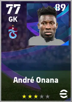 Andre Onana eFootball 2026 player card — 77 OVR GK