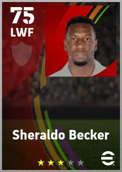 Sheraldo Becker eFootball 2026 player card — 75 OVR LWF