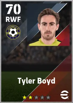 Tyler Boyd eFootball 2026 player card — 70 OVR RWF